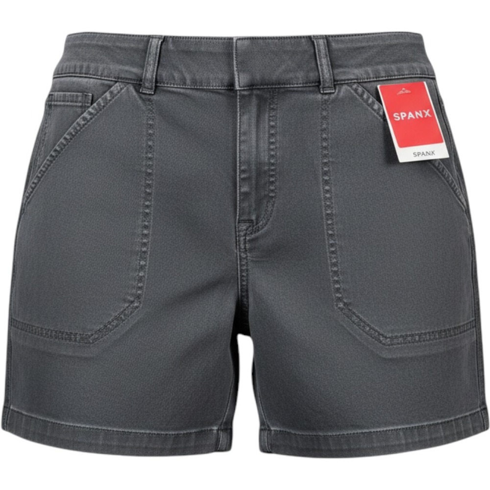 Spanx Twill Cargo 5 Inch Slimming Shorts Washed Grey Stretch Pull On Size S